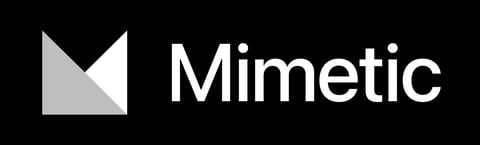 Mimetic logo with geometric white letter M icon and text on black background