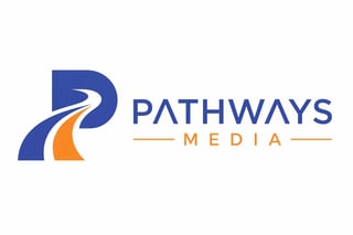 Pathways Media logo featuring a blue and orange arrow design with company name